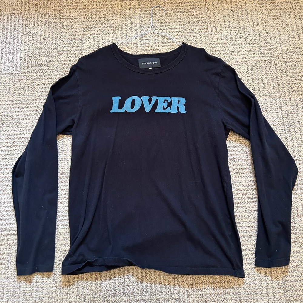 Bianca Chandon Black Long Sleeve with Blue 'LOVER' Print